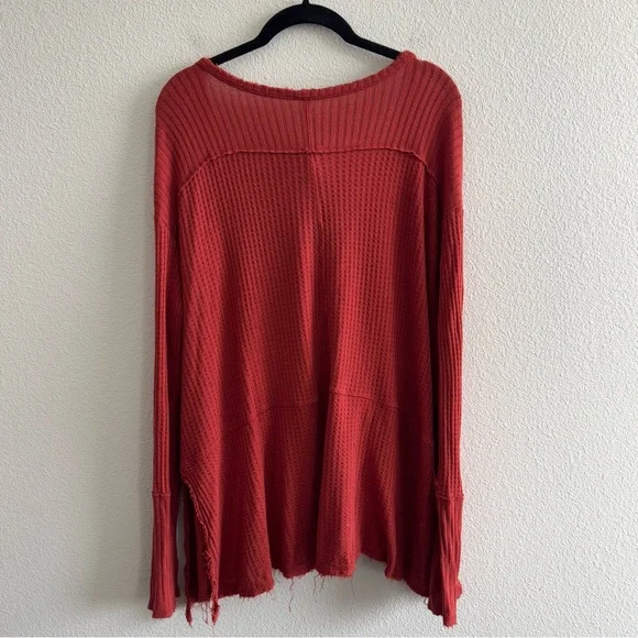 Free People Drippy Thermal Sunset Park Top Dark Rust Red Long Sleeve Waffle Knit - Picture 8 of 9